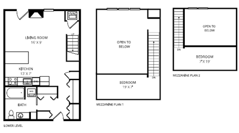 Floor plan for studio, 763 sqft